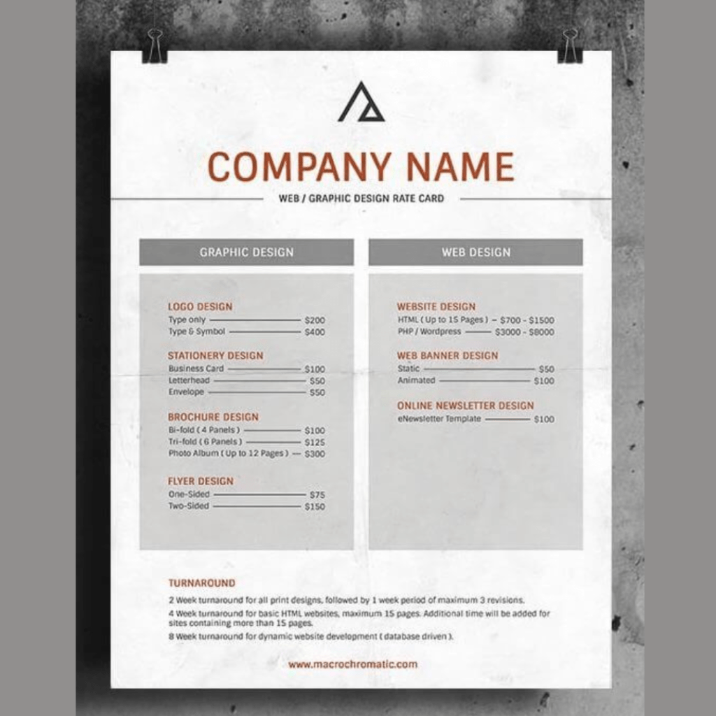 Rate card